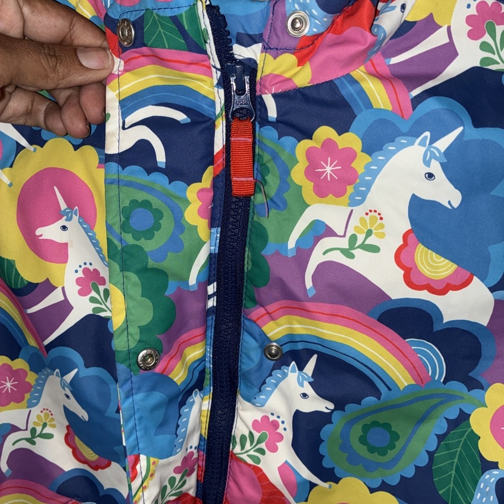 Mini Boden Girls Size 6/7 Unicorn Rain Jacket Fleece Lined Hooded Coat Warm - Picture 6 of 9